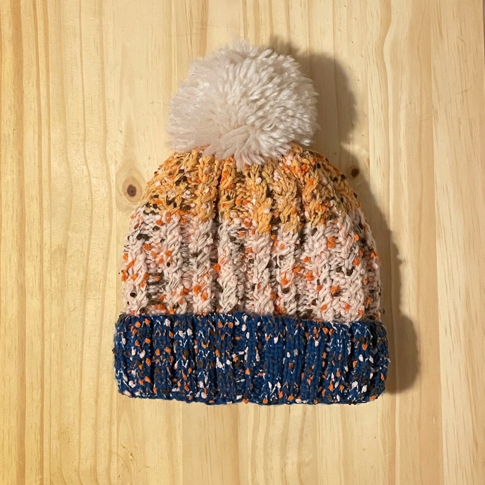 Gold Medal International Blue & Orange Speckled Confetti Knit Beanie Pom Hat